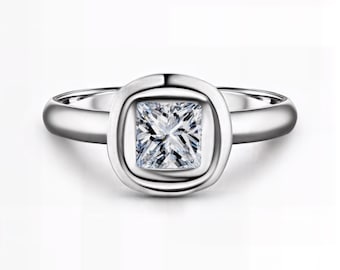 Princess-Cut Bezel Solitaire Lab-Grown Diamond Ring | 0.75 Ct EF VS1-2 | Silver, Gold & Platinum | Fuego Jewels