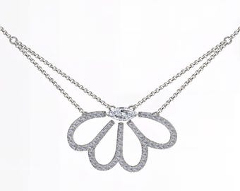 Nature-Inspired Marquise Diamond Flower Pendant Necklace | 14K 18K Platinum White Gold | Bridal Jewelry | Fuego Jewels