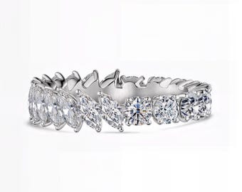 Round & Marquise Cut Lab-Grown Diamond Eternity Band | D–E Color / VVS1–2 Clarity | 925 Silver, 10K 14K 18K Gold, Platinum | Fuego Jewels