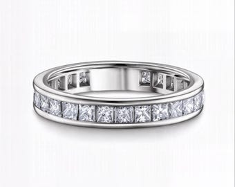 Princess Cut Lab-Grown Diamond Eternity Band | E-F VS1-2 | Silver, Gold, Platinum | White, Yellow, Rose Gold | Fuego Jewels