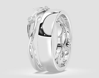 His and Her Matching Band Set | Vine-Inspired Wedding Rings | Lab-Grown Diamond DEF / VVS1-2 | Fuego Jewels