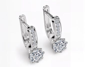 Round Brilliant Cut Lab Diamond Earrings | DEF VVS1-2 | Hoop Huggies with Pavé Accents | Custom Silver, Gold & Platinum | Fuego Jewels