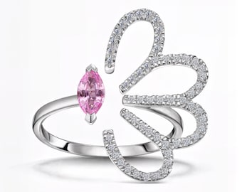Nature-Inspired Marquise Pink Sapphire Butterfly Ring with Lab-Grown Diamonds | 14K 18K Platinum | E–F Color / VS1–2 Clarity | Fuego Jewels