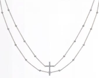 Layered Cross Pendant Necklace – Lab-Grown Diamond Pendant | D–E Color / VVS1–2 Clarity | Silver, 10K 14K 18K Gold & Platinum | Fuego Jewels