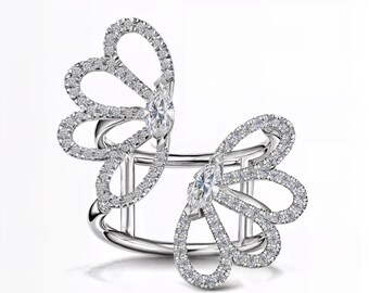 Nature-Inspired Double Butterfly Diamond Ring in 14K 18K & Platinum White Gold | Marquise Petal Design | Fuego Jewels