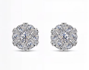 Floral Cluster Lab-Grown Diamond Stud Earrings | D–E Color / VVS1–2 Clarity | Silver, 10K 14K 18K Gold & Platinum | Fuego Jewels
