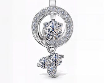 Modern Dangle Lab Diamond Pendant | Floating Round Drop Halo Design in F-G Color VS Clarity | Fuego Jewels