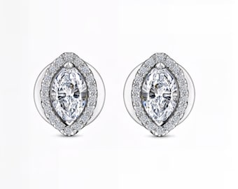 Marquise Cut Halo Lab-Grown Diamond Earrings | D–E Color / VVS1–2 Clarity | 925 Silver, 10K 14K 18K Gold, Platinum | Fuego Jewels