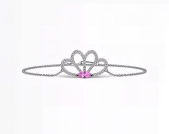 Nature-Inspired Marquise Pink Sapphire & Lab-Grown Diamond Lotus Bracelet | E–F Color / VS1–2 Clarity | 14K 18K Platinum | Fuego Jewels