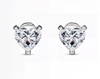 Heart Cut Lab-Grown Diamond Stud Earrings | D–E Color / VVS1–2 Clarity | Silver, 10K 14K 18K Yellow White Rose Gold & Platinum| Fuego Jewels