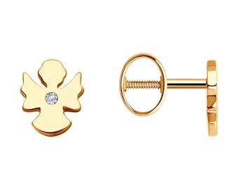 Angel Stud Earrings Lab Diamond Dainty Jewelry | Solid Gold Screw Back | Everyday Minimalist Earrings | Gift for Her | Fuego Jewels