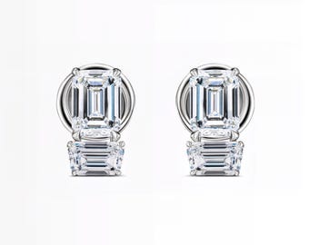 Emerald & Trapezoid Lab-Grown Diamond Earrings | D–E Color / VVS1–2 | Silver, 10K 14K 18K Gold Platinum | Fuego Jewels