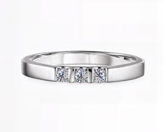 Three-Stone Lab-Grown Diamond Band Ring | D–E Color / VVS1–2 Clarity | Silver, Gold, Platinum | Fuego Jewels