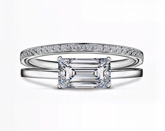 Emerald Cut Lab-Grown Diamond Bridal Set IGI Certified | 1.00 Ct E-F Color / VS1-2 | Engagement Ring & Band | Fuego Jewels