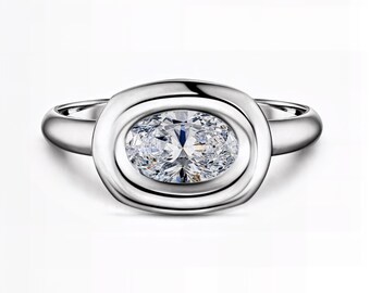 Modern Bezel Solitaire Lab Diamond Ring | Oval Cut | D–E Color / VVS1–2 Clarity | Silver, Gold, Platinum | Fuego Jewels