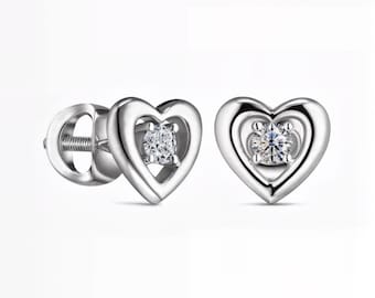 Heart Shaped Lab-Grown Diamond Stud Earrings | 14K 18K Gold Platinum & 925 Silver | DEF VVS1-2 | Screw Back | Fuego Jewels
