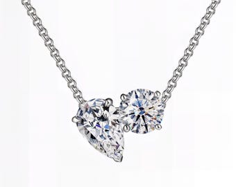 Pear & Round Lab-Grown Diamond Necklace | E-F Color / VS1–2 Clarity | Silver, Gold, Platinum Options | Fuego Jewels