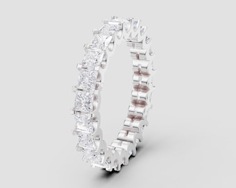Princess Cut Lab-Grown Diamond Eternity Band | DEF Color VVS1–2 Clarity | Silver, 10K, 14K, 18K, Platinum | White Gold Style | Fuego Jewels