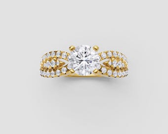 Infinity Criss-Cross Moissanite Ring | 1ct Round GRA Certified | DEF / VVS1 | Yellow Gold Engagement Ring | Fuego Jewels