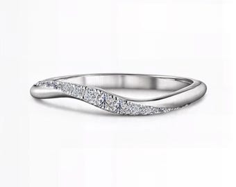 Curved Pavé Lab Diamond Wedding Band | Stacking Ring E-F VS1-2 | Silver, Gold, Platinum | Fuego Jewels