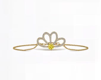 Nature-Inspired Round Yellow Sapphire Bracelet with Lab Diamonds Lotus Design | E–F Color / VS1–2 | 14K 18K Gold | Fuego Jewels