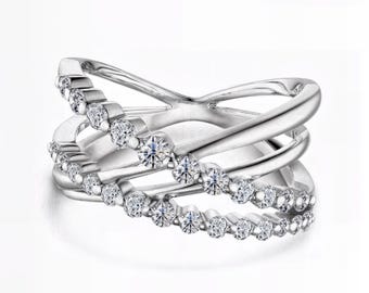 Criss-Cross Lab-Grown Diamond Band Ring | F-G Color / VS1–2 Clarity | Bold Statement Design | Fuego Jewels