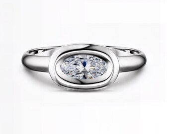 Modern Bezel Solitaire Lab Diamond Ring | Marquise Cut | D–E Color / VVS1–2 Clarity | Silver, Gold, Platinum | Fuego Jewels