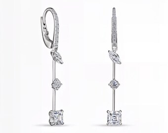 Lab-Grown Diamond Dangle Earrings | Asscher, Round & Marquise Cuts | DEF Color VVS1-2 | Silver, Gold, Platinum | Fuego Jewels