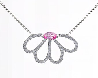 Nature-Inspired Marquise Pink Sapphire Flower Pendant Necklace | 14K 18K Platinum White Gold | Elegant Jewelry | Fuego Jewels