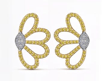 Nature Inspired Yellow Sapphire & Lab-Grown Diamond Earrings | Floral Design | EF  Color VS1-2 Clarity | 14K 18K Yellow Gold | Fuego Jewels