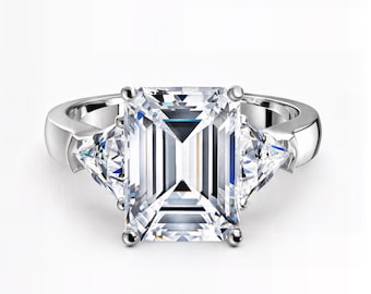 Emerald & Trillion Lab-Grown Diamond Ring | 3.00 Ct Center IGI Certified | D–E Color / VVS1–2 Clarity | Silver, Gold, Platinum| Fuego Jewels