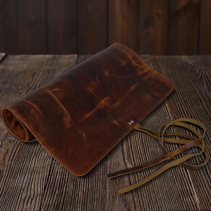 Personalized Leather Knife Roll: Chef Knife Travel & Storage Bag image 2