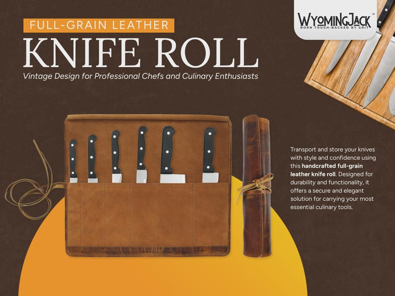 Personalized Leather Knife Roll: Chef Knife Travel & Storage Bag image 7
