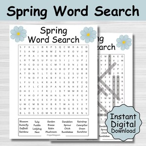 Spring Word Search Printable PDF - Fun Seasonal Puzzle Game for Kids & Adults - Instant Download with Answer Key - 8.5x11 PDF