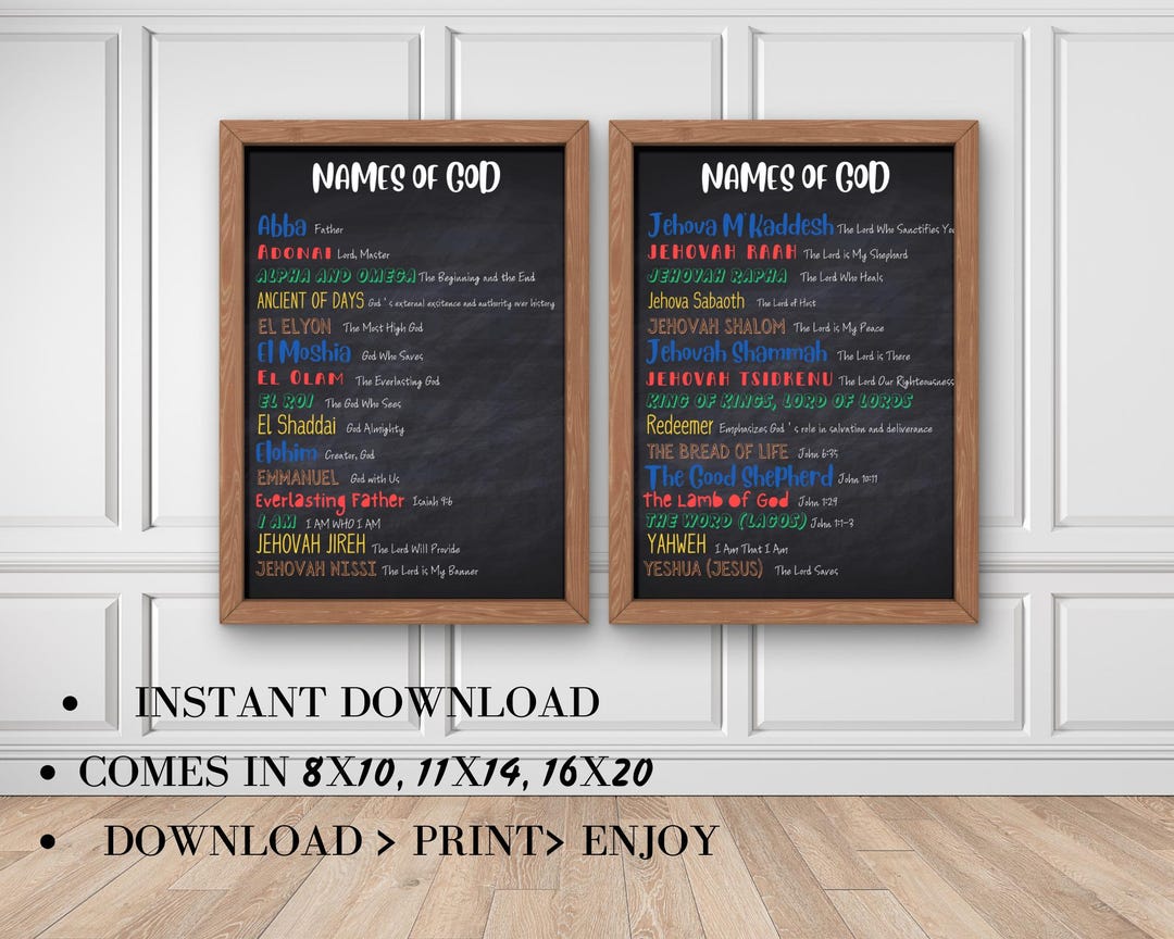 Names of God Printable Wall Art: Christian Nursery Decor (set of 2 ...