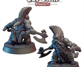 Dwarf Berserker with Waraxe / Dwarven Fighter with Mohawk / Mountain Warrior, Vae Victis, 28mm & 32mm Scale TTRPG Miniatures