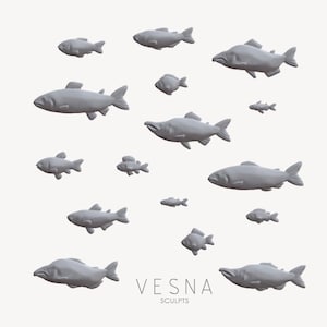 Fish Miniatures (16), Vesna Sculpts, 28mm & 32mm Scale TTRPG Miniatures