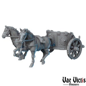 Gladiator Cart Miniature with Horses (2), Vae Victis, 28mm & 32mm Scale TTRPG Miniatures