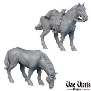 Horse Miniatures (2), Vae Victis, 28mm & 32mm Scale TTRPG Miniatures