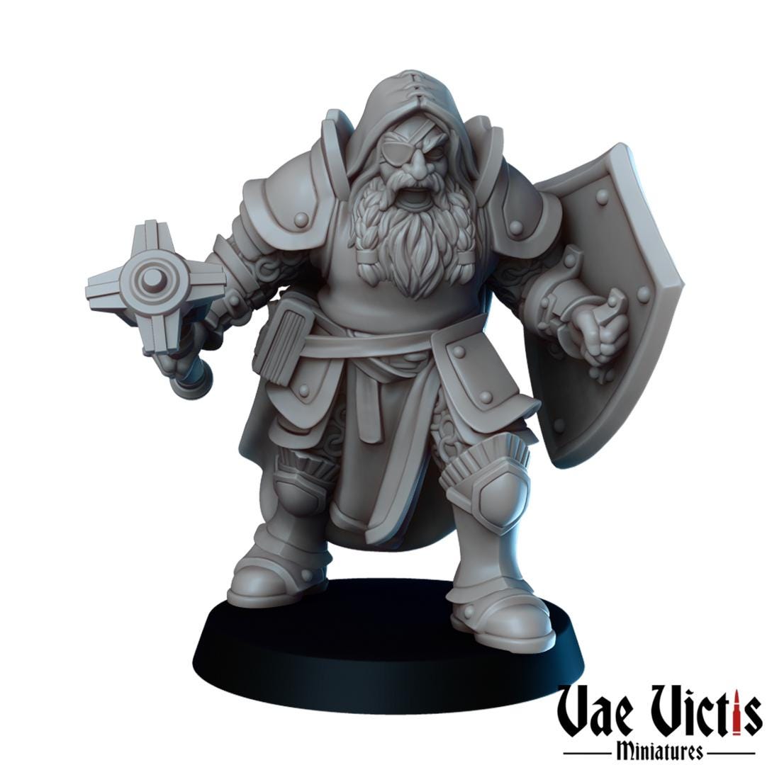 Dwarf Cleric with Mace and Shield, Vae Victis, 28mm & 32mm Scale TTRPG Miniatures