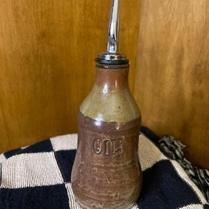 Handmade Studio Pottery Oil Bottle Cruet – 4 Inches Tall with Spout, 2.5 Inches Wide