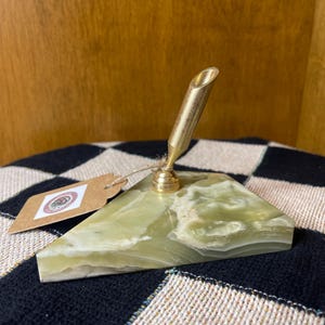 Green Onyx and Brass Pen Holder/Paper Weight