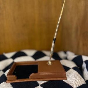 Faux Leather Desk Notes Stand with Gold Pen