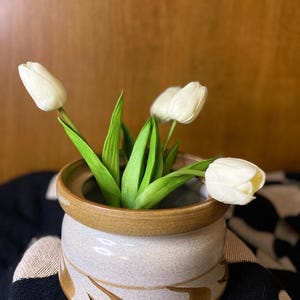 Wavy Tan Studio Pottery Crock - Vintage Rustic Ceramic Crock for Farmhouse Kitchen Decor, Handmade Pottery Vase, Cottagecore