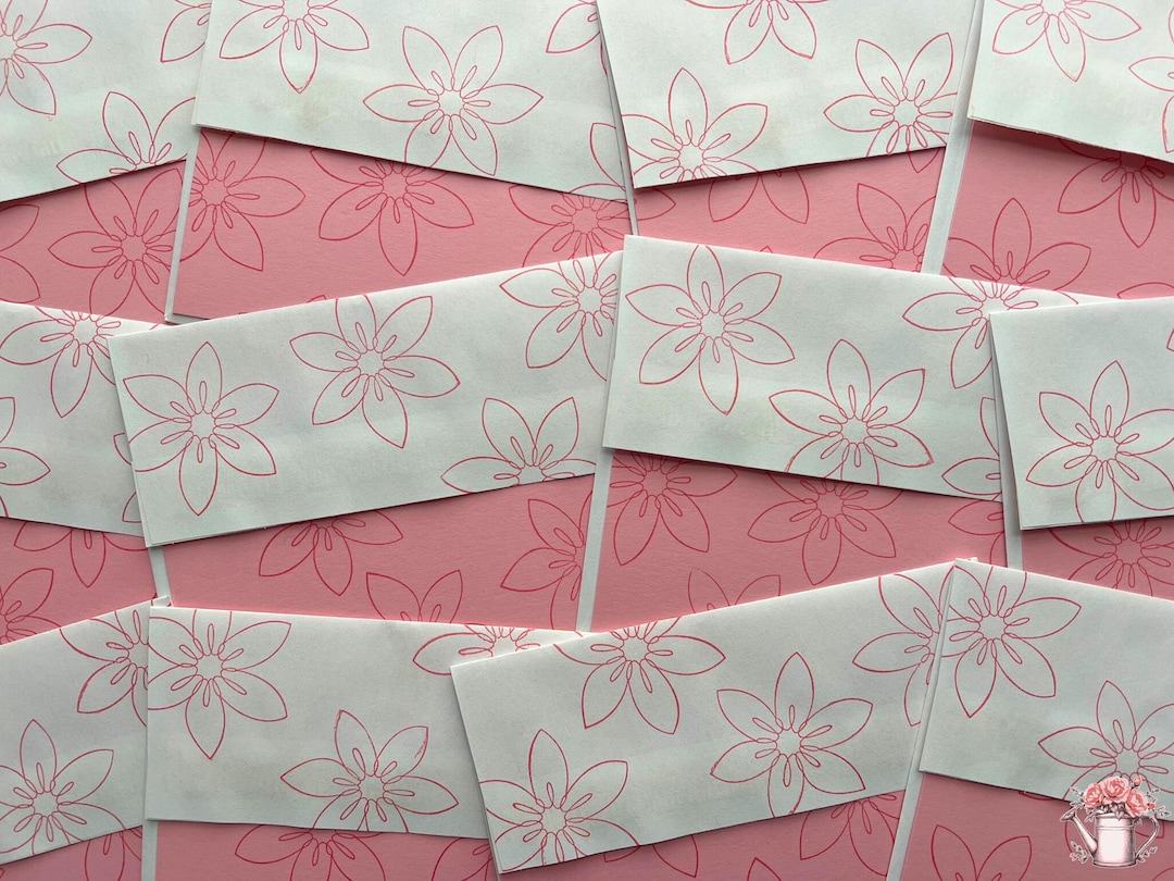 Pink Botanical Note Cards A2 Stationery Hand Stamped Flower Writing ...