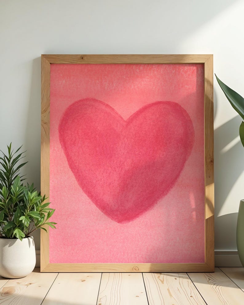 Hot Pink Valentine's Day Heart Hand Painted Watercolor Printable - Etsy