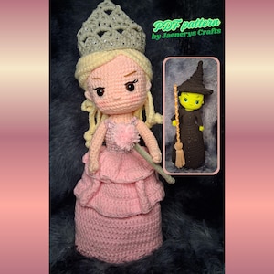 Patrón de muñeca de crochet reversible: Bruja malvada y bruja buena al revés (PDF) Glinda y Elphaba