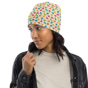 Japanese Origami Printed Beanie Hat, Unique All Over Print Beanie, Casual Streetwear Winter Cozy Beanie, Warm Headwear, Comfy Unisex Beanie