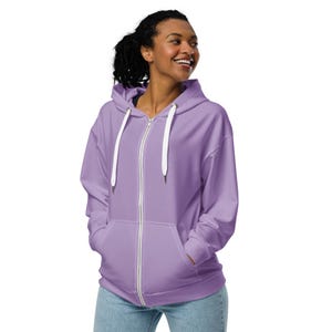 Solid Purple Zipper Hoodie, Aesthetic Streetwear Hoodies, Cozy Winter Loungewear Hoodie, Trendy Zip-Up Hoodie with Pockets, Plus Size