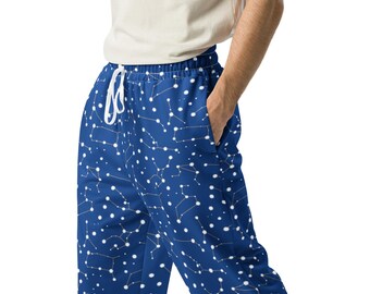Constellation Stars Joggers Pants with Pockets, Outer Space Celestial Universe AOP Wide-Leg Trousers Pants, Streetwear Plus Size Sweatpants